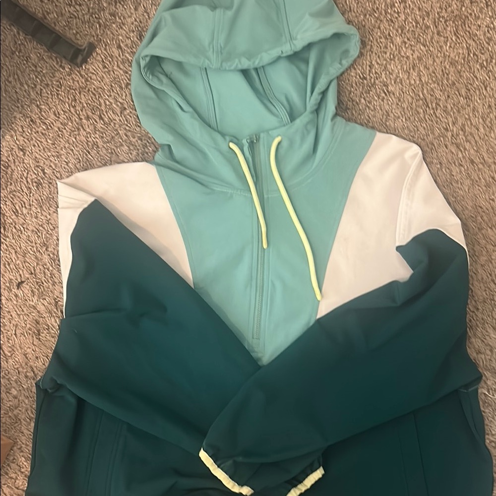 Teal and White Colorblock Hoodie